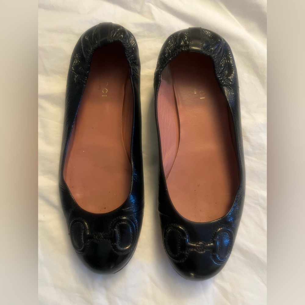 Gucci Black Leather Women's Ballet Flats